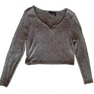 EUC ASOS DESIGN Long Sleeve Ribbed Top with Notch Detail in Gray Heather Size 14